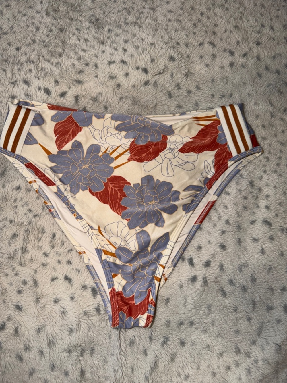 Maaji Floral High-Cut Bikini Bottoms in Cream and Blue